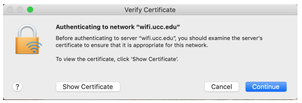 Apple PC verify certificate screen