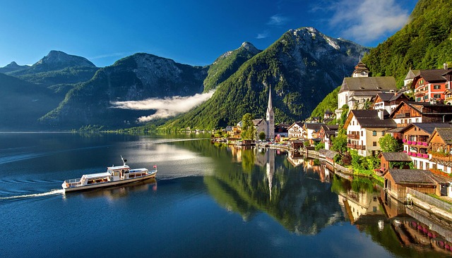 idyllic European town on lake