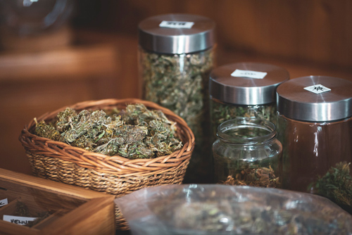 cannabis jars on table